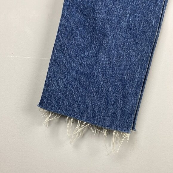 7 For All Mankind • High Waist Button Fly Distressed Blue Jean - Picture 6 of 9